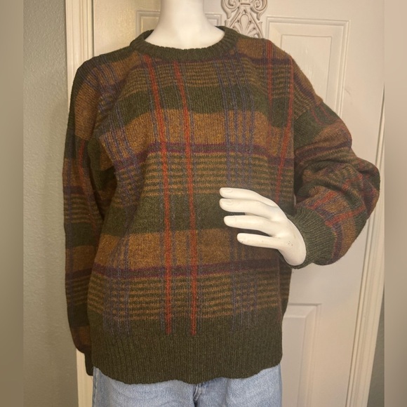 VINTAGE Christopher Hayes Sweater Mens Size M Green Red Plaid Shetland Wool. - Picture 1 of 11